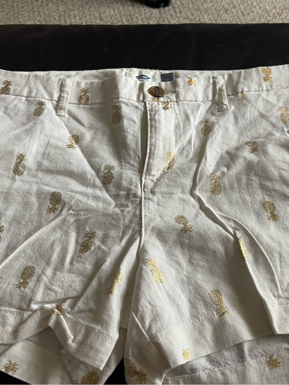 Old Navy White Shorts with Gold Pineapple Print